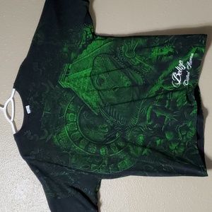 Belize Mayan World Black 3XL Tee Green Print Lizards Reptiles Temples Ruins